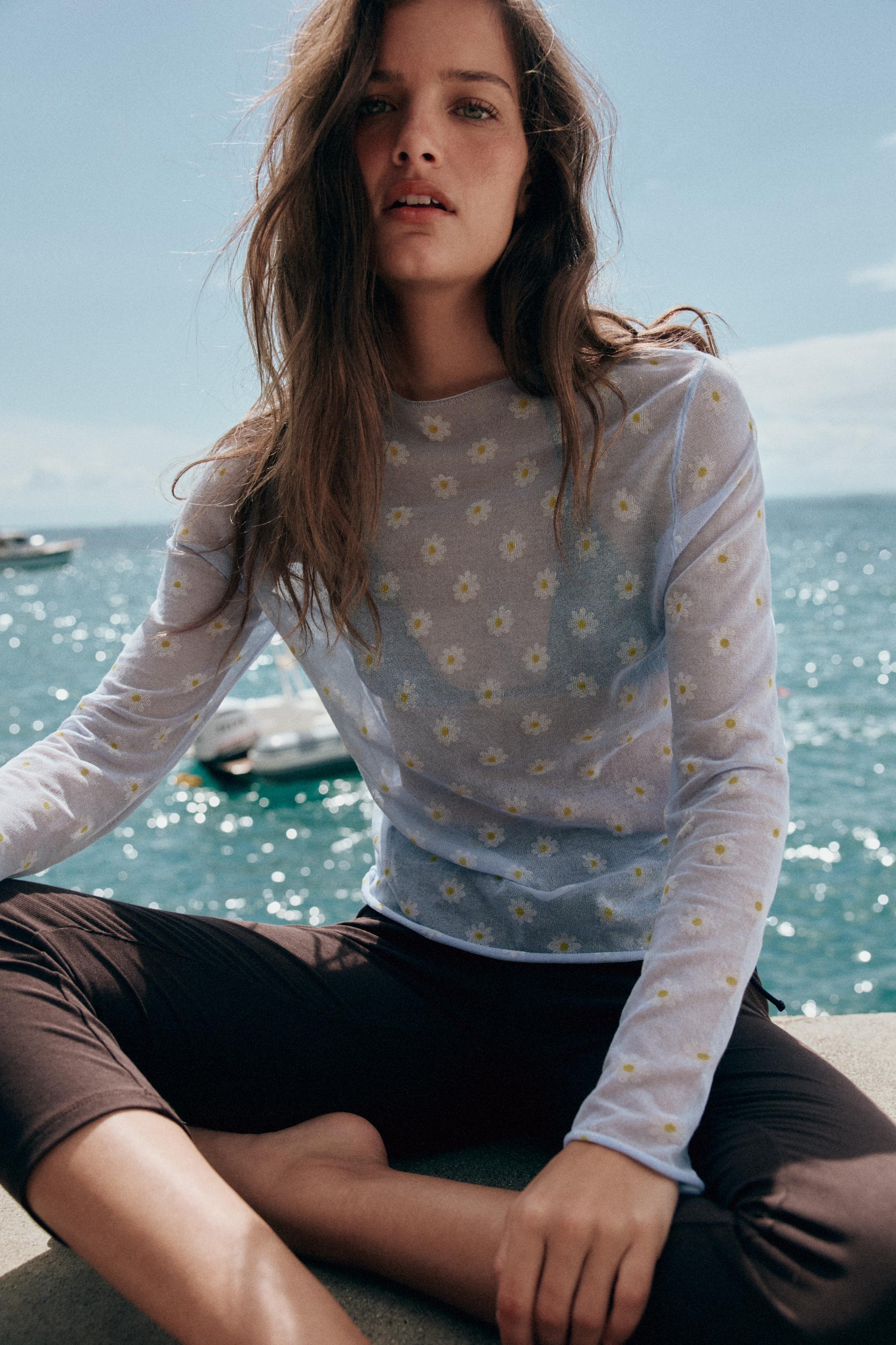 SHEER FLORAL KNIT TOP
